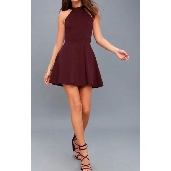LULU'S Hometown Girl Plum Purple Lace Skater Dress Size xs - Picture 7 of 9